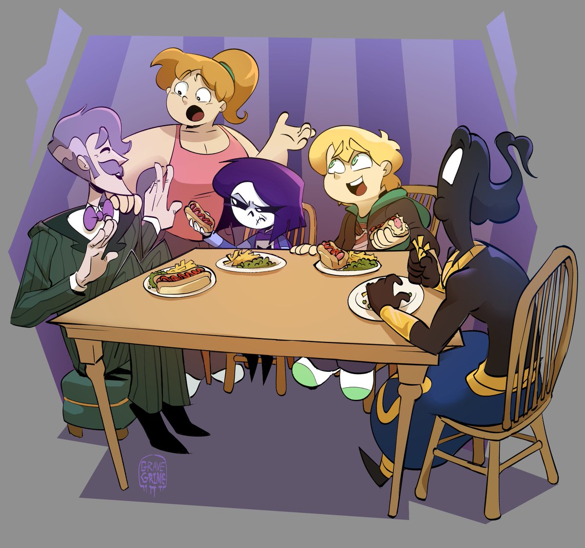 I cast the GD cast around the table at you! Still some of my favorite drawings from last year