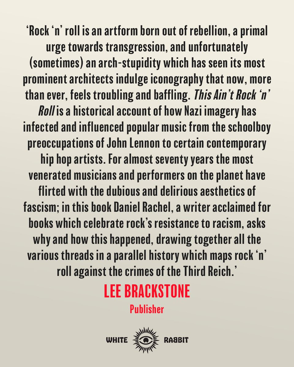 White Rabbit Books (@whiterabbitbks) on Twitter photo <a href="/DanielRachel69/">Daniel Rachel</a> <a href="/billybragg/">Billy Bragg</a> Here's <a href="/DanielRachel69/">Daniel Rachel</a> and WR publisher <a href="/leebrackstone/">Lee Brackstone</a> explaining more about why THIS AIN'T ROCK 'N' ROLL is such a necessary book on a challenging subject.
geni.us/ThisAintRockNR⦠<a href="/DanielRachel69/">Daniel Rachel</a> <a href="/billybragg/">Billy Bragg</a> Here's <a href="/DanielRachel69/">Daniel Rachel</a> and WR publisher <a href="/leebrackstone/">Lee Brackstone</a> explaining more about why THIS AIN'T ROCK 'N' ROLL is such a necessary book on a challenging subject.
geni.us/ThisAintRockNRā¦