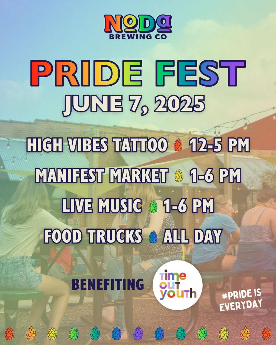 🌈 You’re invited to PRIDE FEST at NoDa Brewing! Join us Saturday, June 7 for a full day of live music, local art, fresh eats, and good vibes, all benefiting Time Out Youth 💜

Free to attend | All are welcome | #PrideIsEveryday 

Learn more here: nodabrewing.com/event-details/…