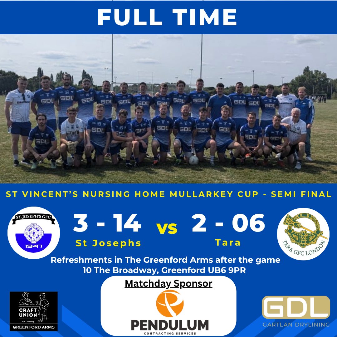 🚨 Result 🚨

Well done to the boys who booked their place in the Mullarkey Cup final with a 11 point victory v Tara

The boys are in action again next Thursday in RD 1 of the league v St Kiernans

Thanks again to our match day sponsor Pendulum Contracting Services 🔵⚪️