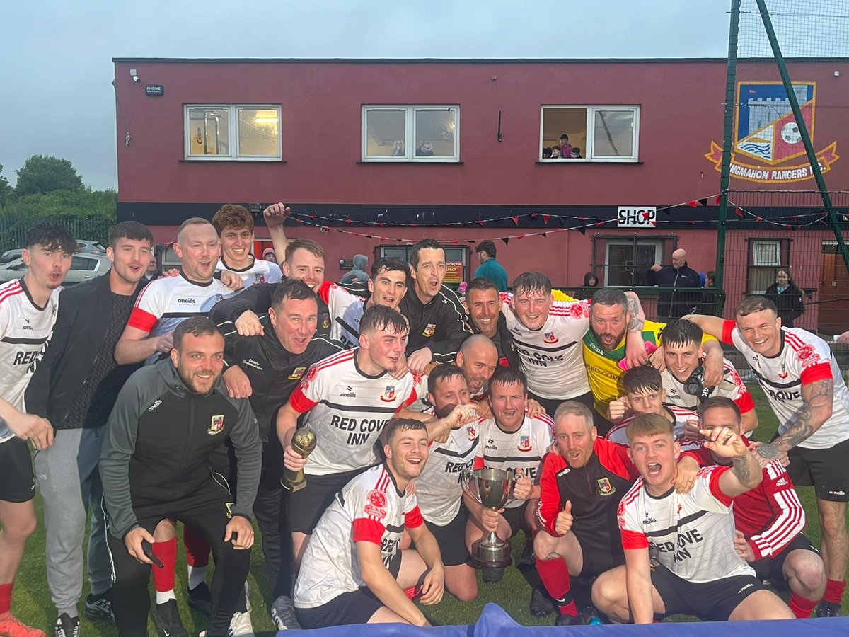 Congratulations to Ringmahon Rangers A, who have won the John Hayes Trophy, after they defeated Cobh Wnds 2-0 at Ringmahon Park tonight
Photos
Ringmahon Rgs Captain Eoin Murphy receives the John Hayes Trophy from New Munster Senior League Chairman John Lyne, &amp; Ringmahon Celebrate