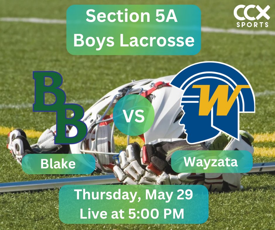 CCX Sports (@ccxsports) on Twitter photo We have a double live feature of section lacrosse tonight! First up is <a href="/blakeboyslax/">Blake Boys Lacrosse</a> vs. <a href="/WayzataTrojans/">Wayzata Trojans</a> at 5:00 PM.
Watch our free coverage on CCX1 (Comcast 12sd/ 799hd). Games can also be streamed at online at ccxmedia.org/watch-live
<a href="/MNLakersSelect/">MNLakersLax</a> We have a double live feature of section lacrosse tonight! First up is <a href="/blakeboyslax/">Blake Boys Lacrosse</a> vs. <a href="/WayzataTrojans/">Wayzata Trojans</a> at 5:00 PM.
Watch our free coverage on CCX1 (Comcast 12sd/ 799hd). Games can also be streamed at online at ccxmedia.org/watch-live
<a href="/MNLakersSelect/">MNLakersLax</a>