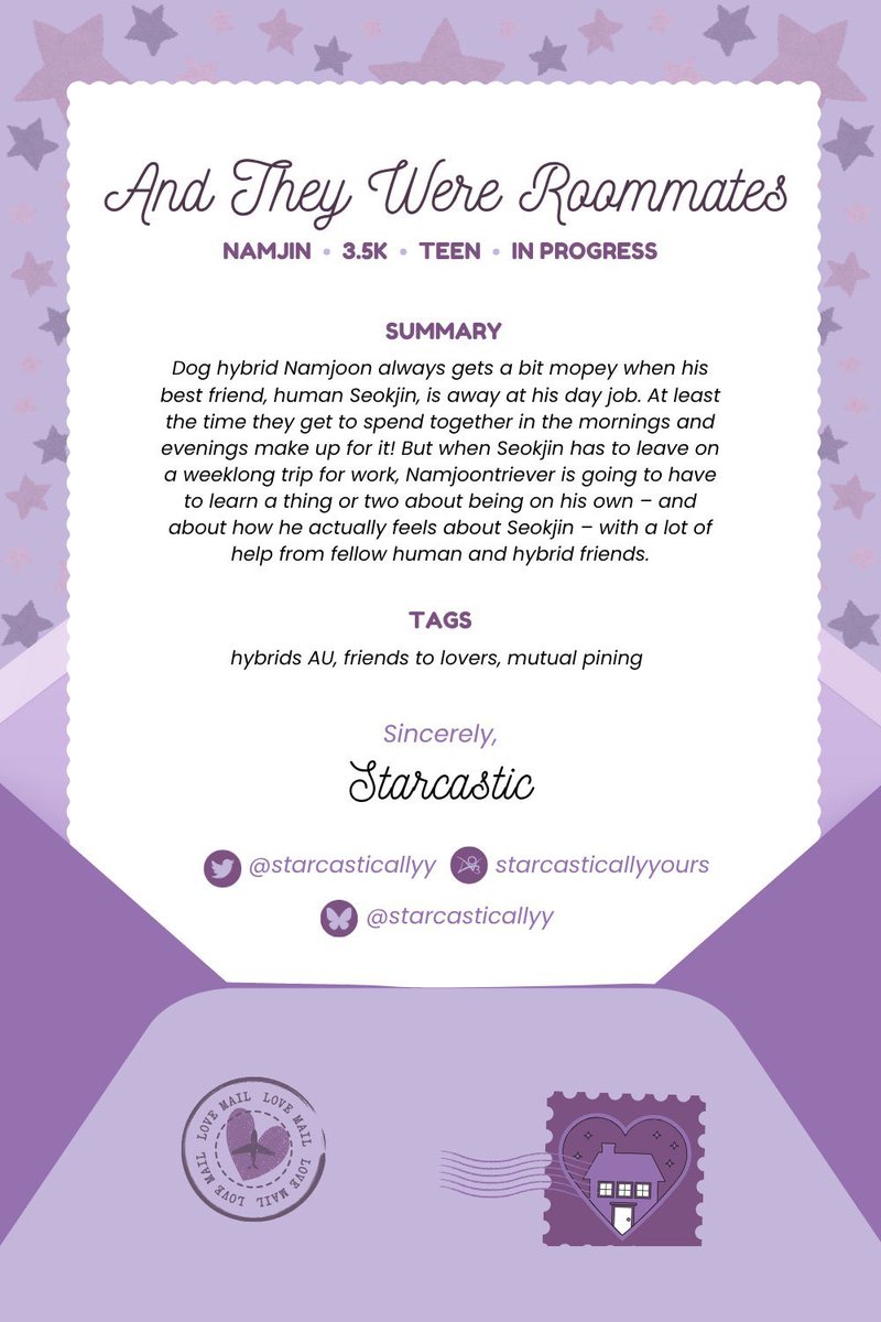 💜Sincerely, <a href="/starcasticallyy/">starcastic⁷ 🌟🙃</a>  
💜And They Were Roommates
Namjin
3.5K
Teen
Read it here: archiveofourown.org/works/65175148…