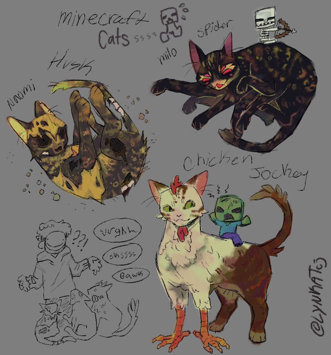 LYNKATcj's tweet image. Dteam cats as Minecraft mobs, based on the patches chicken jockey tik tok #patchesfanart #naomifanart #milofanart