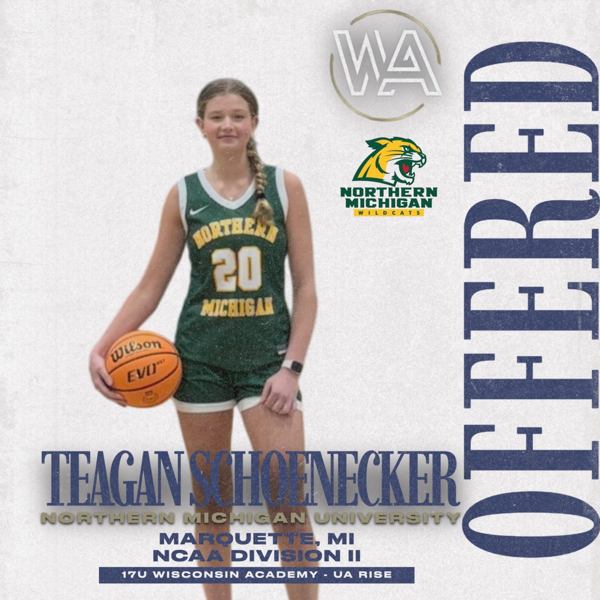 Wisconsin Academy (@wiscoacademy) on Twitter photo 🚨OFFER ALERT🚨
Congratulations to 2026 6’1 (<a href="/TeaganSchoenec1/">Teagan Schoenecker</a>) for receiving an NCAA DII scholarship offer from Northern Michigan University (@NMU_WBball)
#WABFam 🚨OFFER ALERT🚨
Congratulations to 2026 6’1 (<a href="/TeaganSchoenec1/">Teagan Schoenecker</a>) for receiving an NCAA DII scholarship offer from Northern Michigan University (@NMU_WBball)
#WABFam