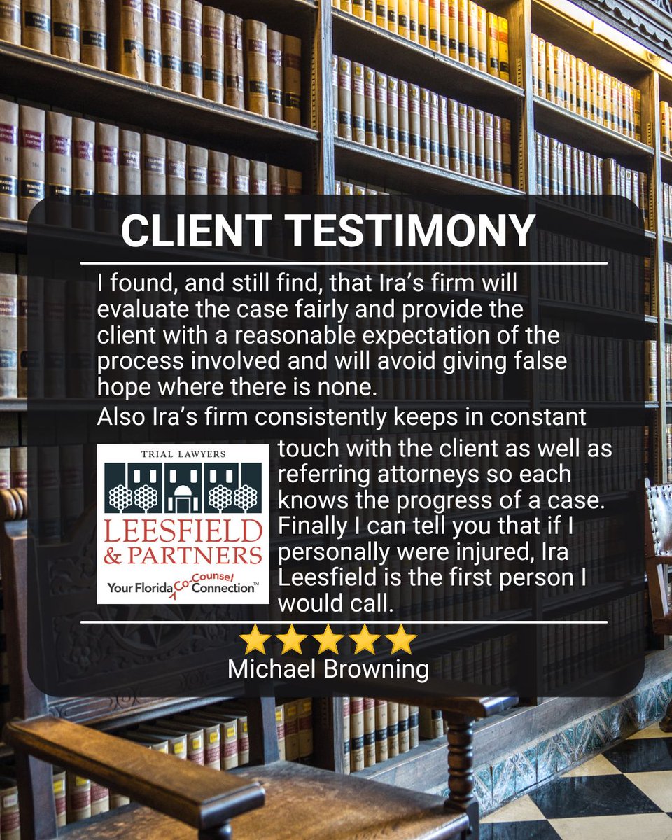 leesfield's tweet image. We’re honored by the kind words from our previous clients and co-counsel. At Leesfield & Partners, we value every relationship and are grateful for the trust placed in our skilled attorneys and team to deliver results.
Click here to learn more: Leesfield.com