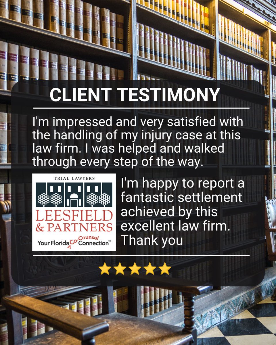 leesfield's tweet image. We’re honored by the kind words from our previous clients and co-counsel. At Leesfield & Partners, we value every relationship and are grateful for the trust placed in our skilled attorneys and team to deliver results.
Click here to learn more: Leesfield.com