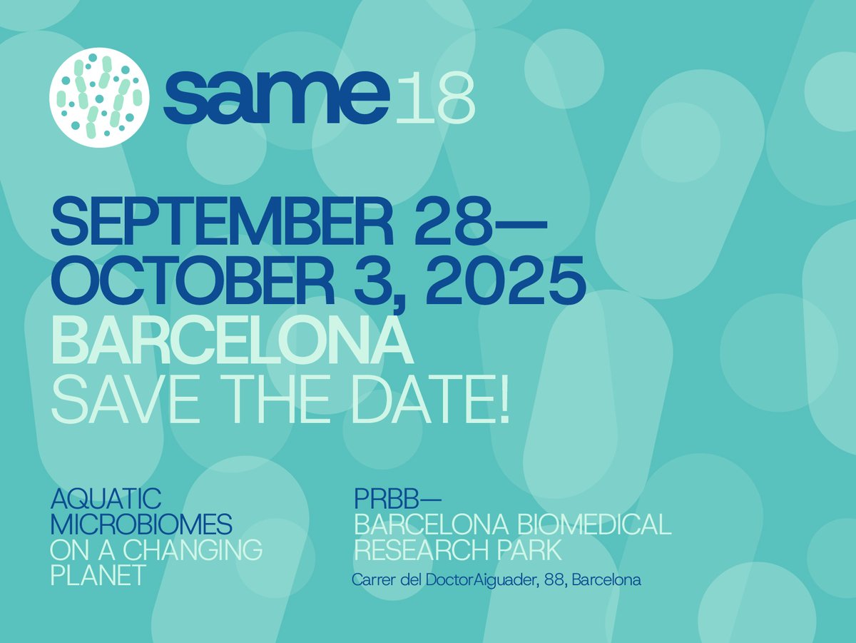 📢 Big news! We open a call to support 2 young researchers 👩‍🔬🧑‍🔬 for attending the SAME18 – SYMPOSIUM FOR AQUATIC MICROBIAL ECOLOGY 🦠🌊 that will take place in Barcelona this coming fall.

🔗 Call: sibecol.org/en/sibecol_sam…

🔗 Congress: same18barcelona.com