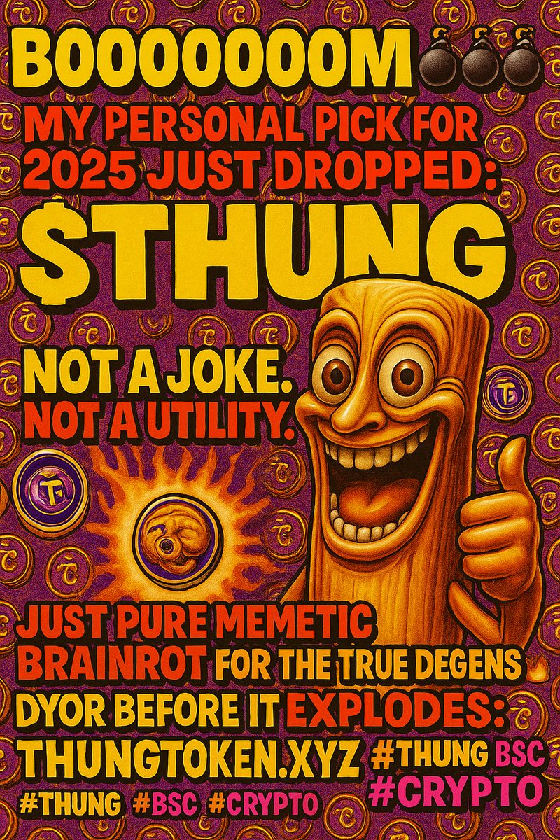 BOOOOOOM 💣💣💣

My personal pick for 2025 just dropped:
👉 $THUNG

Not a joke. Not a utility.
Just pure memetic brainrot for the true degens 🧠🔥

DYOR before it explodes: thungtoken.xyz
#THUNG #BSC #Crypto #Memecoin