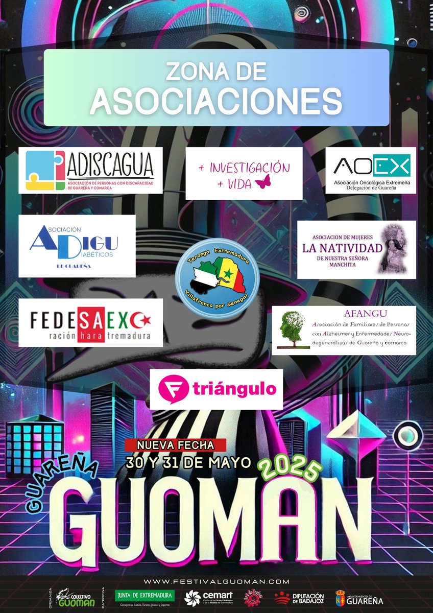 💠 Como todos los años, desde el Colectivo Guoman queremos agradecer también a las asociaciones que participar de la programación del #Guoman2025 en #Guareña.

Este año son nueve las que van a estar en la calle Cuatro Esquinas desde las 19:30hrs de la tarde.

#visitaGuareña