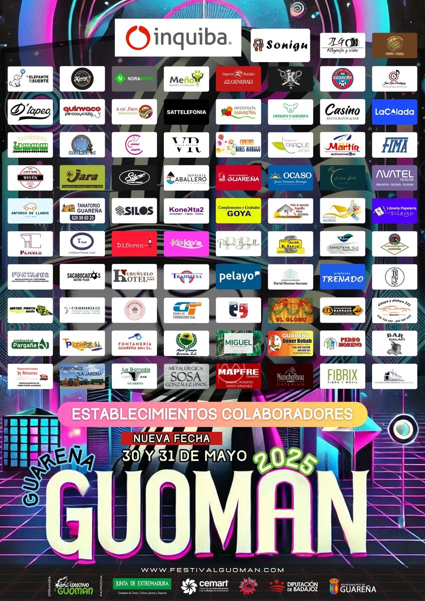 💠 AGRADECEMOS el apoyo, patrocinio y colaboración del <a href="/AytoGuarena/">Ayto de Guareña</a>, la <a href="/DipdeBadajoz/">Diputación de Badajoz</a> y la <a href="/Junta_Ex/">Junta de Extremadura</a> , a través del Cemart y la Red de Teatro.

También a las mas de 80 tiendas, negocios y empresas que nos han brindado su colaboración y han confiado en el #Guoman2025.

¡GRACIAS!