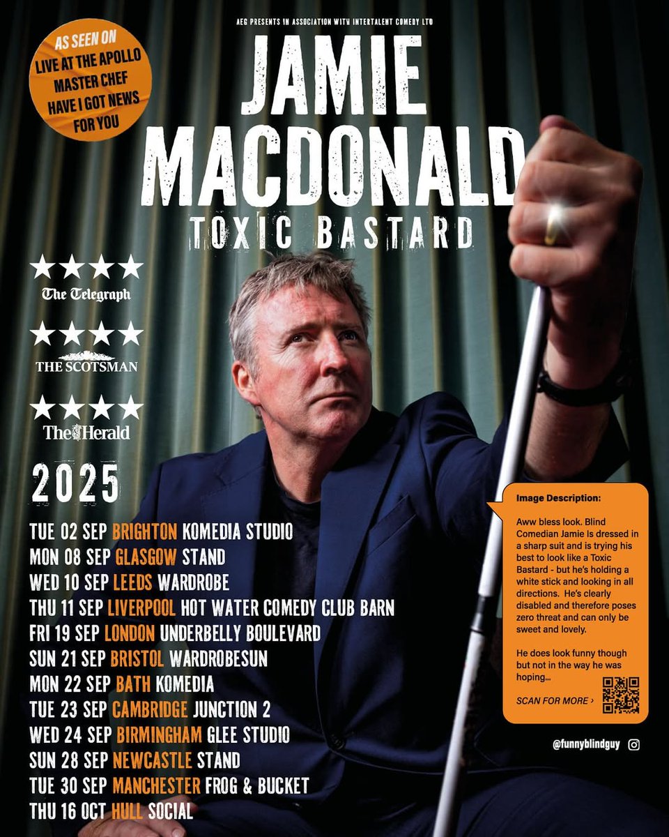 Social (@socialhumberst) on Twitter photo ON SALE NOW // Jamie MacDonald's (<a href="/FunnyBlindGuy/">Jamie MacDonald</a>) 'Toxic Bastard' is coming to Social on Thursday, October 16th.
A fearless, laugh-out-loud show from the award-winning blind Scottish comedian.
🎟 book tickets: bit.ly/JamieMacDonald… ON SALE NOW // Jamie MacDonald's (<a href="/FunnyBlindGuy/">Jamie MacDonald</a>) 'Toxic Bastard' is coming to Social on Thursday, October 16th.
A fearless, laugh-out-loud show from the award-winning blind Scottish comedian.
🎟 book tickets: bit.ly/JamieMacDonald…