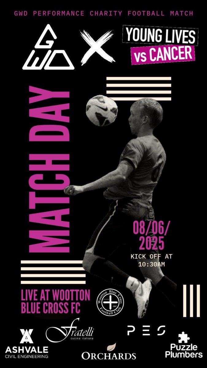 🎗️| Live Charity Football at the Blue Cross!

Our sponsors <a href="/GWDperformance/">GWD Performance</a> host a very special game all in aid of 𝑲𝒊𝒅𝒔 𝒘𝒊𝒕𝒉 𝑪𝒂𝒏𝒄𝒆𝒓!

📆| Sun 8th June
🕥| 10:30am KO
🏟️| Weston Park, MK43 9JT

Come down &amp; show your support for a truly amazing cause! 🙏🏼

🔵✖️