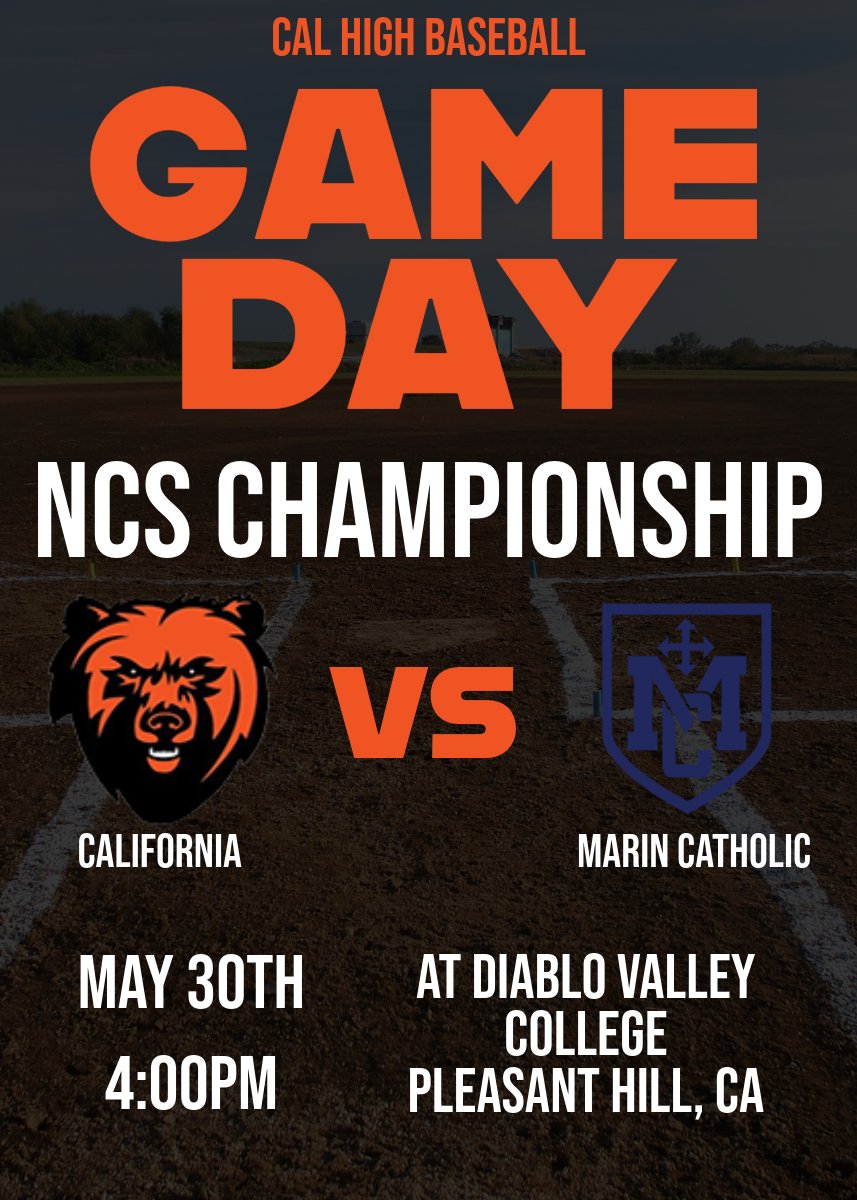 Grizzlies, come support Cal High's varsity baseball team as they take on Marin Catholic HS in the NCS Division 3 Championship! Tickets are on sale at gofan.co

#gogrizzlies