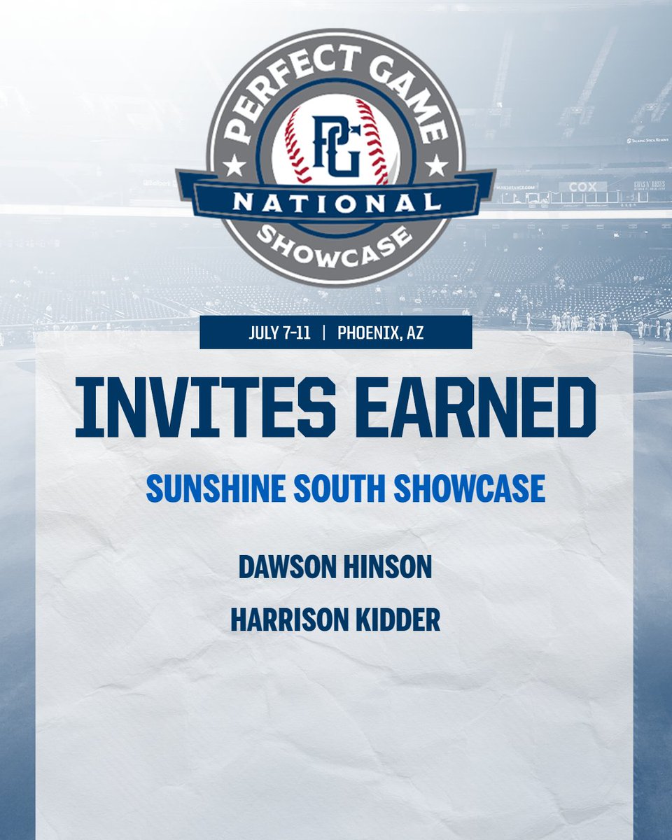 PG Showcases (@pgshowcases) on Twitter photo 🚨NATIONAL INVITES EARNED🚨
Two more added to the invite list for the National Showcase this July in Phoenix, AZ! Congrats to Dawson and Harrison earning their invites from the Sunshine South Showcase in Tomball, TX!!
<a href="/PG_Scouting/">Perfect Game Scout</a> <a href="/PerfectGameUSA/">Perfect Game USA</a> 🚨NATIONAL INVITES EARNED🚨
Two more added to the invite list for the National Showcase this July in Phoenix, AZ! Congrats to Dawson and Harrison earning their invites from the Sunshine South Showcase in Tomball, TX!!
<a href="/PG_Scouting/">Perfect Game Scout</a> <a href="/PerfectGameUSA/">Perfect Game USA</a>