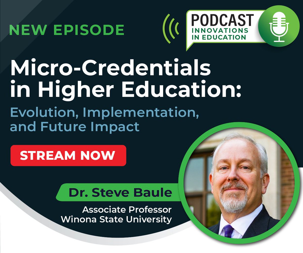 ecampusnews's tweet image. Our latest episode of #InnovationsInEducation explores the growing role of #microcredentials in higher education—how they differ from traditional degrees. 

Tune in to hear how they are addressing enrollment challenges and workforce needs 🎧👉 hubs.li/Q03pHXgH0