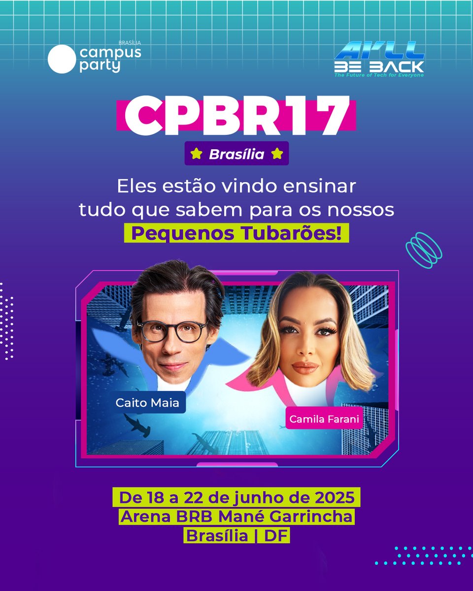 🦈 Baby Shark? Aqui é Shark Tank! Camila Farani e Caito Maia, nossos Sharks de respeito, vão invadir a #CPBR17 pra inspirar os Baby Sharks campuseiros com histórias reais de empreendedorismo! Garanta já o seu ingresso!  bit.ly/CPBR17