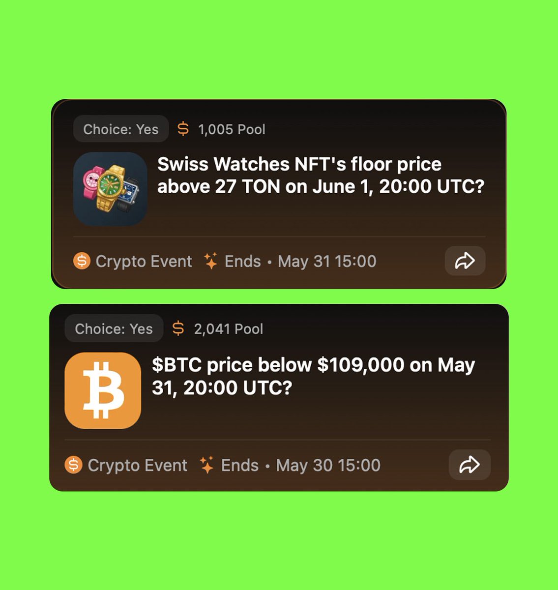 Probably the first on TON to offer real rewards.

Hey, Buzzers. In case you missed it, we've launched our first voting event where you can put USDT on stake and earn real returns. 

No tapping — just skill and alpha.

t.me/buzzit1_bot