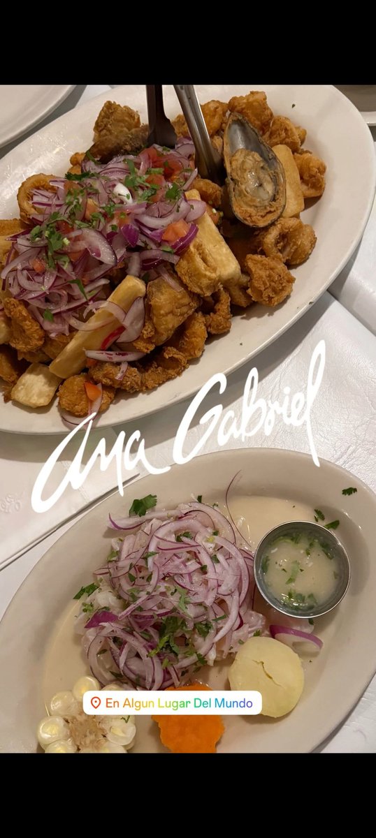 _Babetkm_'s tweet photo. ¿Fan de la jalea mixta peruana (plato de arriba) y el ceviche peruano (bandeja de abajo), señora? Pensé que era vegetariana estricta como para comer mariscos... https://t.co/FxRO7Udcde