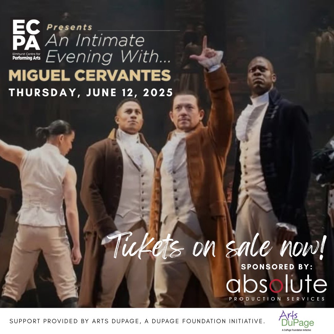 TWO WEEKS! Don't miss this one night only event: “An Intimate Evening with Miguel Cervantes”. Hear the story of Miguel Cervantes, “Chicago’s Hamilton”, from Booker T. Washington to Broadway and the stories in between. Get tix: ecpa-elmhurst.org

#chicagoevents #hamilton
