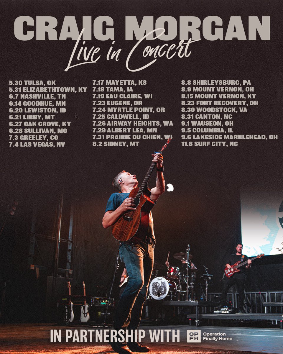 We're hitting the road this summer, come and see us in a town near you! Tickets available now. 🇺🇸 
craigmorgan.com/tour-dates