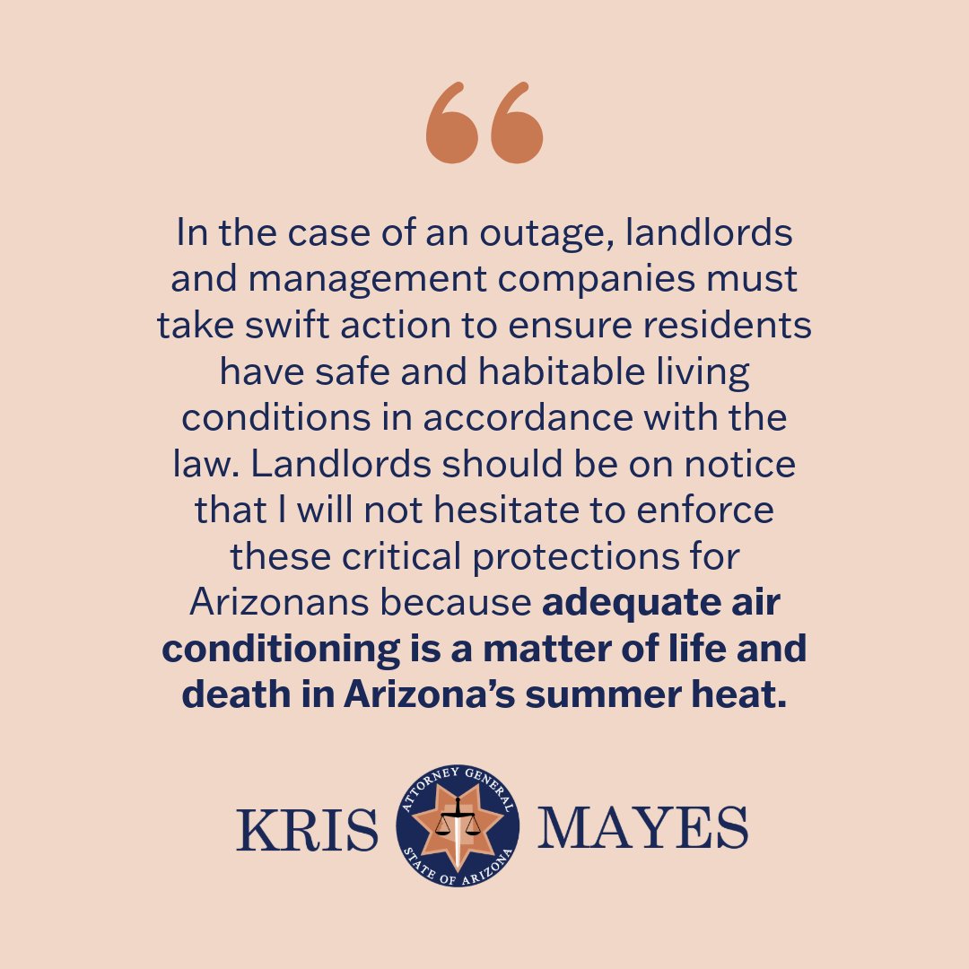 Extreme heat poses a serious health risk, and it’s unacceptable for tenants to be without proper air conditioning during summer months.

More here: azag.gov/press-release/…