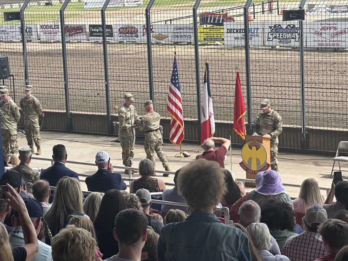 224th Brigade Engineer Battalion (Iowa Army National Guard) sendoff at Davenport Speedway. Tough day for Soldiers and families. Proud day for Iowa! Grateful for these Soldiers deploying in support of Operation Inherent Resolve. Great Americans! We owe them much. #IowaVeterans