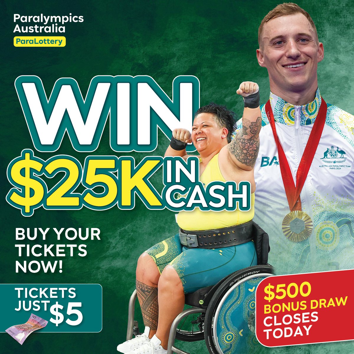 Grab your $5 ParaLottery ticket now for the chance to win $25,000. Enter before 5pm today, you’ll also go in the draw to win a $500 bonus!

Don’t miss your shot to win big. Get your ticket now: bit.ly/3U4H1WO

T&amp;Cs apply. Draw closes 16 June 2025, 11:59PM AEST.