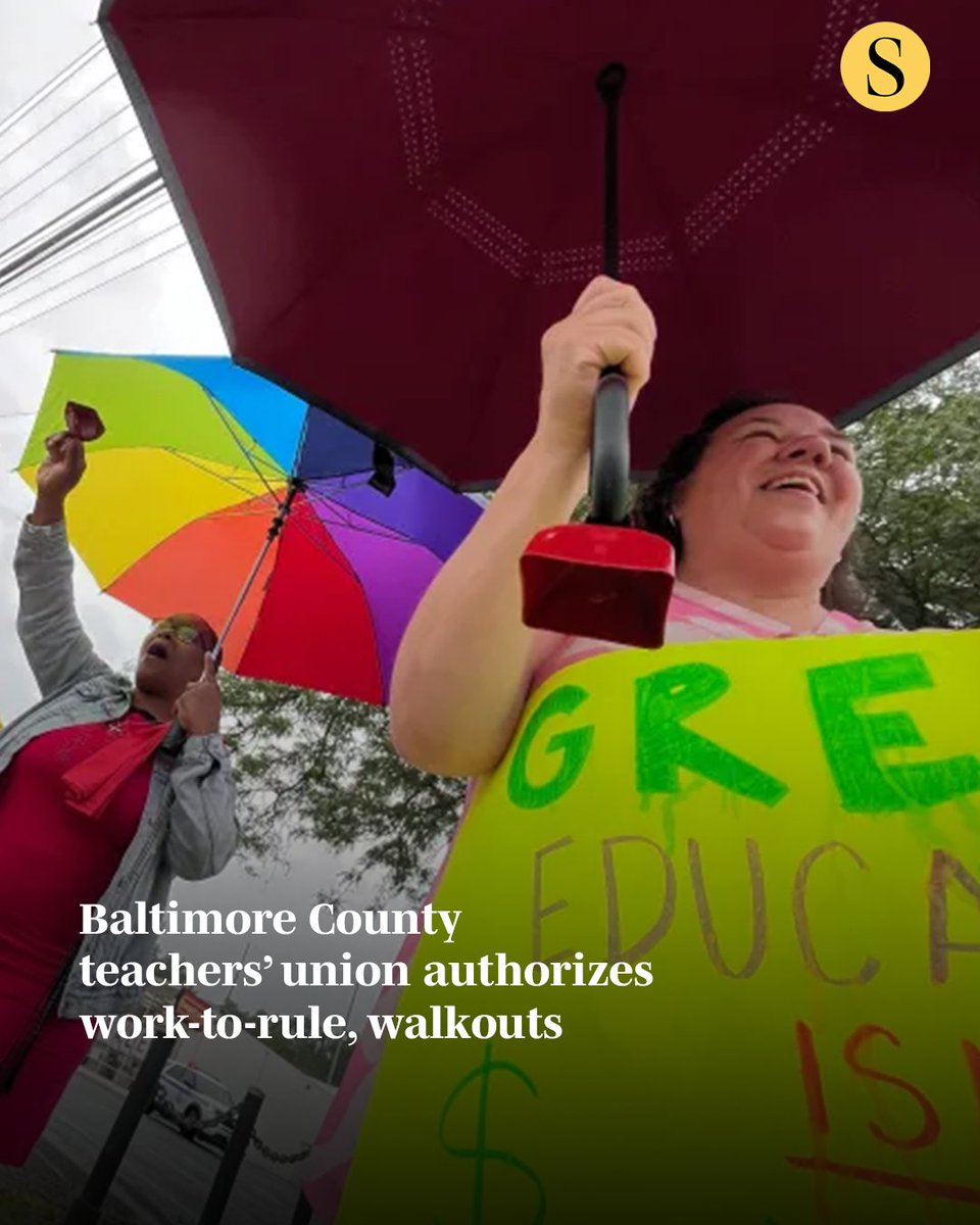baltimoresun's tweet photo. The Baltimore County union representing over 9,000 teachers approved a motion to instate work-to-rule, walk-ins and walkouts during its ongoing compensation negotiations with the school district.

The Teachers Association of Baltimore County announced in a news release Thursday that its school representatives approved the labor actions intended to show solidarity the day before. TABCO held rallies throughout the county Tuesday in support of its three-year negotiated compensation agreement with Baltimore County Public Schools. The second year of the agreement would have provided a 5% increase in pay, the union has said. Read more: https://t.co/5x43zgfIqP

📸: Karl Merton Ferron, @baltimoresun