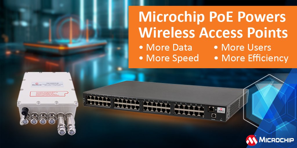 MicrochipTech's tweet photo. Trusted by leading system integrators, our #PoEMidspans ensure optimal power for Wireless Access Point installations indoors and outdoors, redefining wireless #connectivity for speed, capacity, and efficiency. Read our blog: https://t.co/ln0tp4Wdvq. #PoE #WAPs #PowerEfficiency https://t.co/SmdutJkkAY