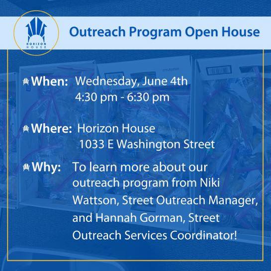 horizonhousein's tweet image. 🎉 You're invited! Join us for our Outreach Program Open House on June 4, 4:30–6:30 PM -1033 E. Washington St!

✨ Hear from Niki Wattson, Street Outreach &amp;amp; PBSO Manager, and see how we’re making a difference. Let’s connect, learn, &amp;amp; inspire!

#HorizonHouseIndy #OutreachMatters
