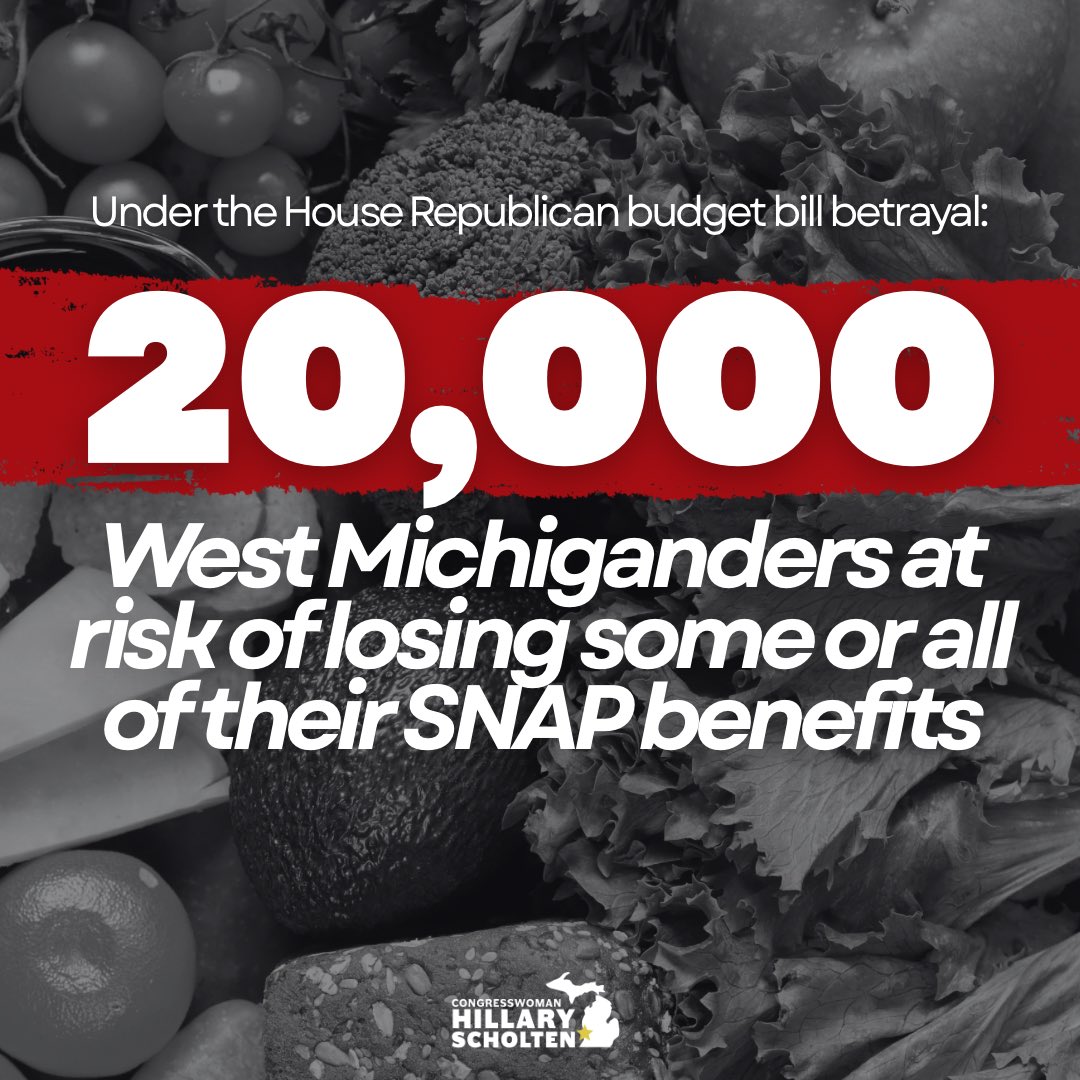 Tens of thousands of West Michiganders are at risk of losing health care or food benefits under the Republicans’ budget bill betrayal. I won’t stand idly by while critical funding is on the chopping block.
