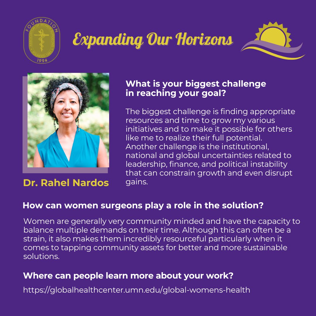 WomenSurgeons (@womensurgeons) on Twitter photo The AWS Foundation is pleased to continue "Expanding Our Horizons," a series dedicated to highlighting inspiring women surgeons engaged in important global health initiatives. The next impactful surgeon we are highlighting is Dr. Rahel Nardos.
<a href="/rahel_nardos/">Dr Rahel Nardos</a>
#FoundationFriday The AWS Foundation is pleased to continue "Expanding Our Horizons," a series dedicated to highlighting inspiring women surgeons engaged in important global health initiatives. The next impactful surgeon we are highlighting is Dr. Rahel Nardos.
<a href="/rahel_nardos/">Dr Rahel Nardos</a>
#FoundationFriday
