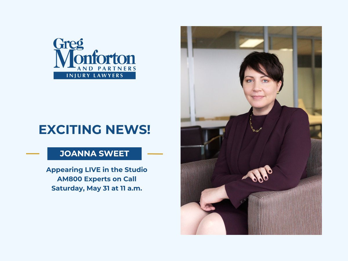 Be sure to catch managing partner, Joanna Sweet LIVE on AM800s Experts On-Call at 11 a.m. this Saturday!  AM800 will be asking key questions about personal injury cases and how they work.

#gregmonfortonandpartners #am800 #expertsoncall #ontario
gregmonforton.com/blog/joanna-sw…
