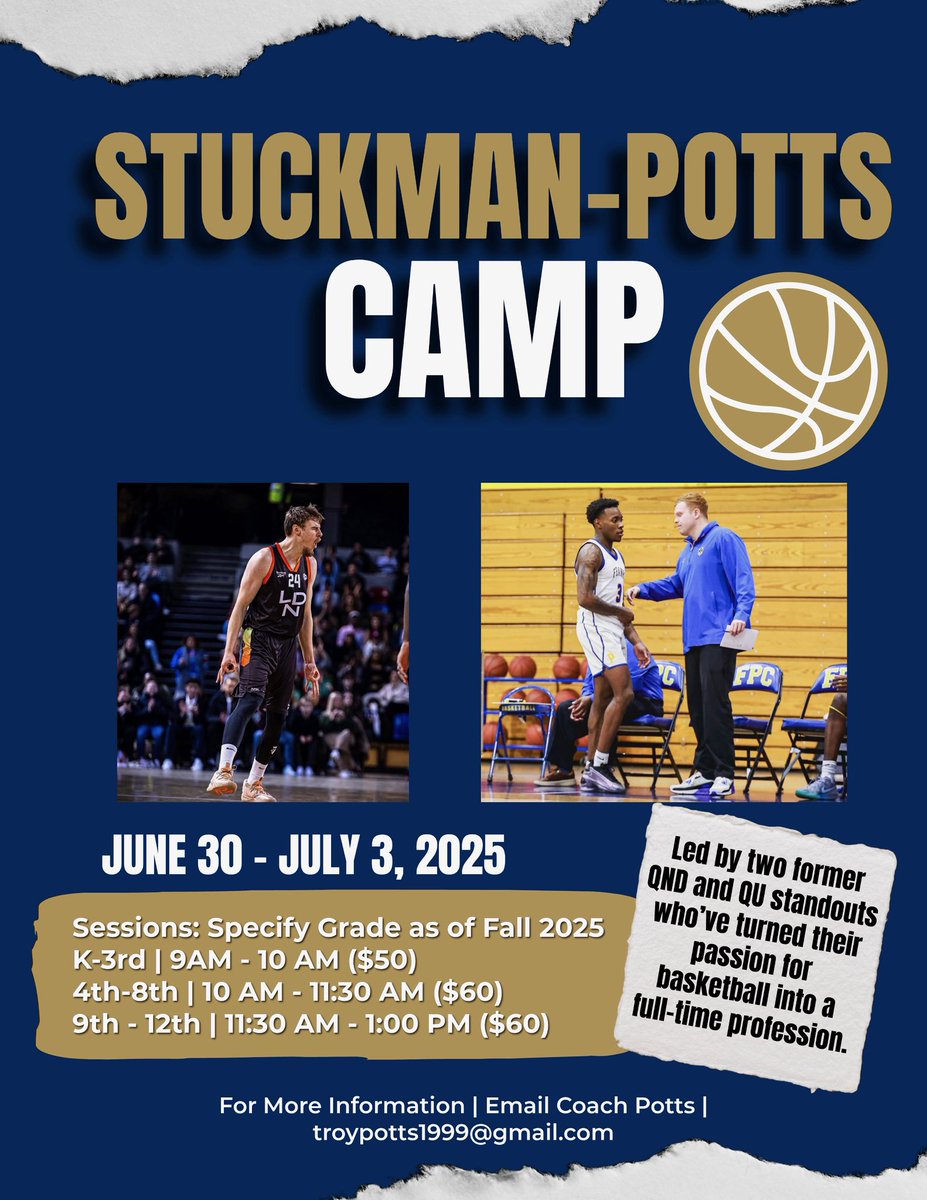 Happy to announce that I will be partnering with <a href="/tstuck24/">Tanner Stuckman</a> this Summer for the Inaugural Stuckman-Potts Basketball camp. We are excited to work with the youth in the area that set the foundation for our current occupations. The camp will be held at Quincy Notre Dame High School.