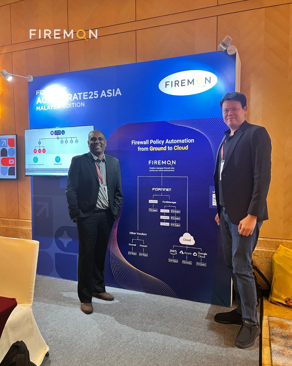 Thanks to everyone who stopped by the FireMon booth at #Accelerate25Asia in Malaysia yesterday! 

Next stop: Jakarta on 6/11 🇮🇩 — let's connect! Book a meeting with us here: ow.ly/tAXN50W1elu

#FireMon #Accelerate25 #CyberSecurity #FirewallManagement