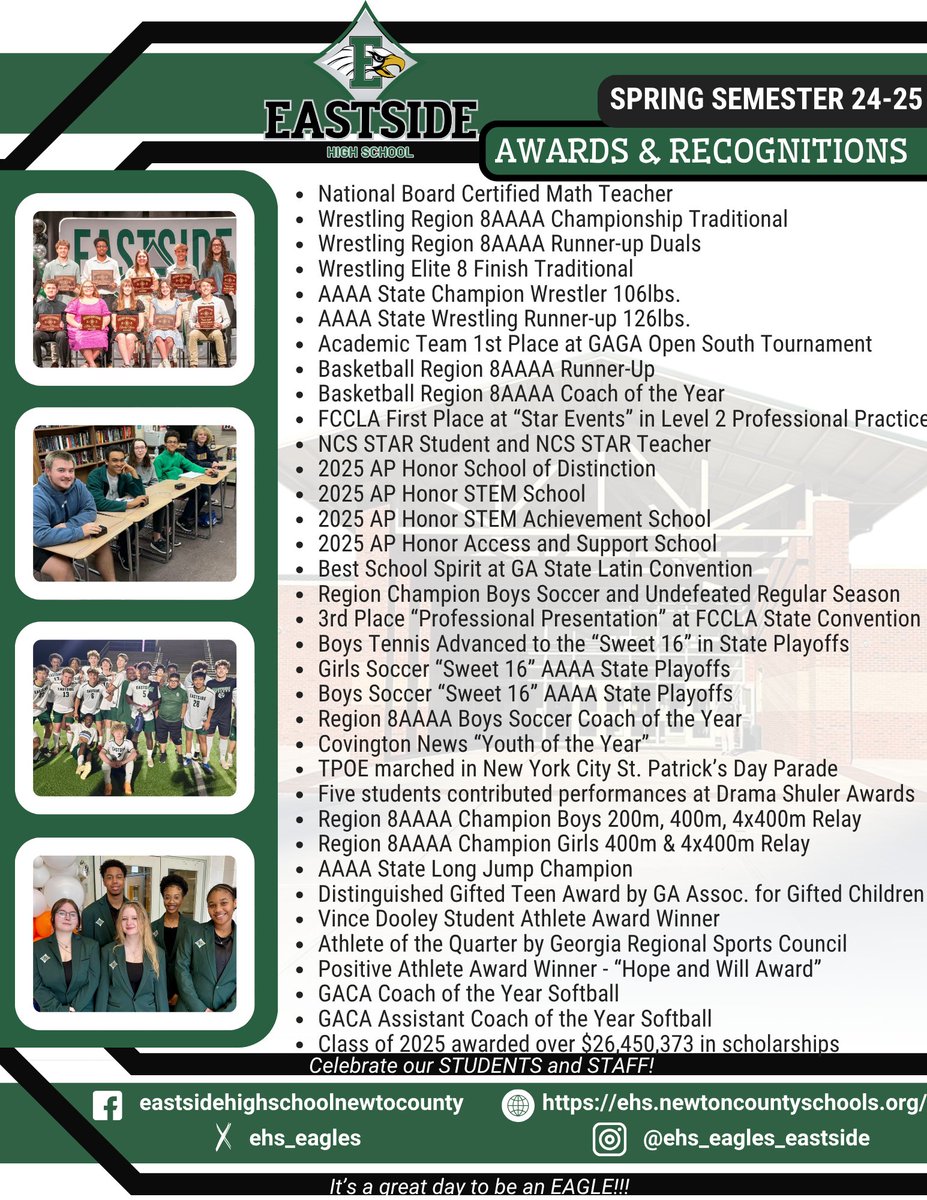 With tremendous pride, we celebrate the recognitions &amp; accomplishments of the 2024-2025 school year!  Our students &amp; staff strive towards excellence in all endeavors.  We are deeply appreciative of the support of our students, staff, parents, NCS, PIEs, &amp; community.  Go EAGLES!!
