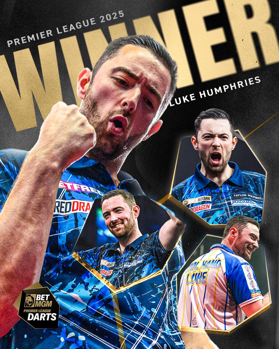 LUKE HUMPHRIES: PREMIER LEAGUE CHAMPION 🏆

Cool Hand holds his nerve in a blockbuster final to defeat Luke Littler 11-8 and claim the Premier League title for the first time in his career.

After 16 brutal weeks and two clinical knockout wins, the World No.1 reigns supreme 💥