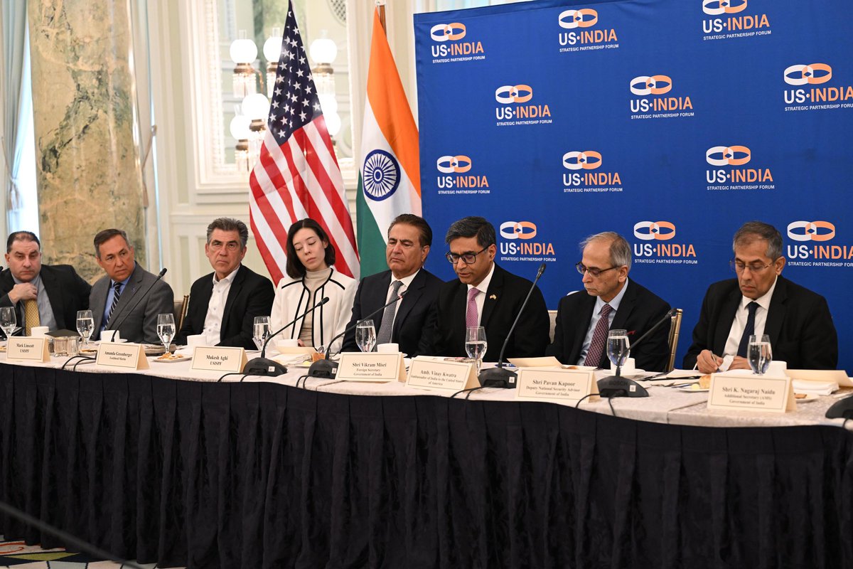 Foreign Secretary <a href="/VikramMisri/">Vikram Misri</a> and Deputy NSA <a href="/AmbKapoor/">Pavan Kapoor</a> had an engaging discussion with business leaders at a roundtable hosted by <a href="/USISPForum/">US-India Strategic Partnership Forum</a>.

They emphasized the importance of G2G, academia, and industry collaboration to advance critical and emerging technologies in defence