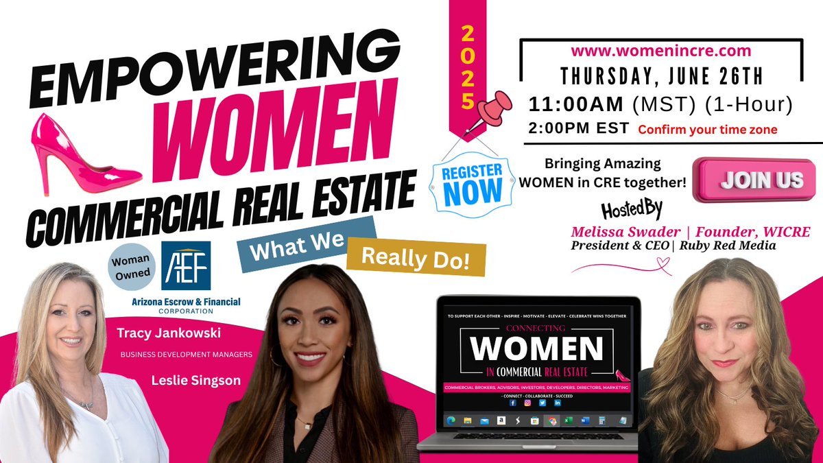 Inspiring Zoom Call planned for June! 

Ladies in Commercial Real Estate, this one’s for you! 
🔹 The growing trend of women starting their own brokerages.
🔹 Challenges and opportunities unique to women in CRE.
Let’s pave the way for a brighter CRE—together! 
with <a href="/arizonaescrow/">arizonaescrow</a>