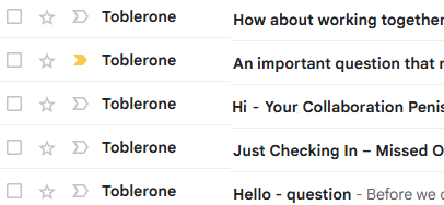 LumpyTouch's tweet image. wow toblerone really wants to work with me