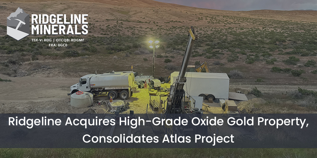 RidgelineNV's tweet image. Ridgeline Minerals acquires high-grade oxide gold project, further consolidating land position at the Atlas Project in Nevada. Press release: bit.ly/3FECR3U
$RDG $RDGMF $RDG.V #0GC0 #gold #Nevada