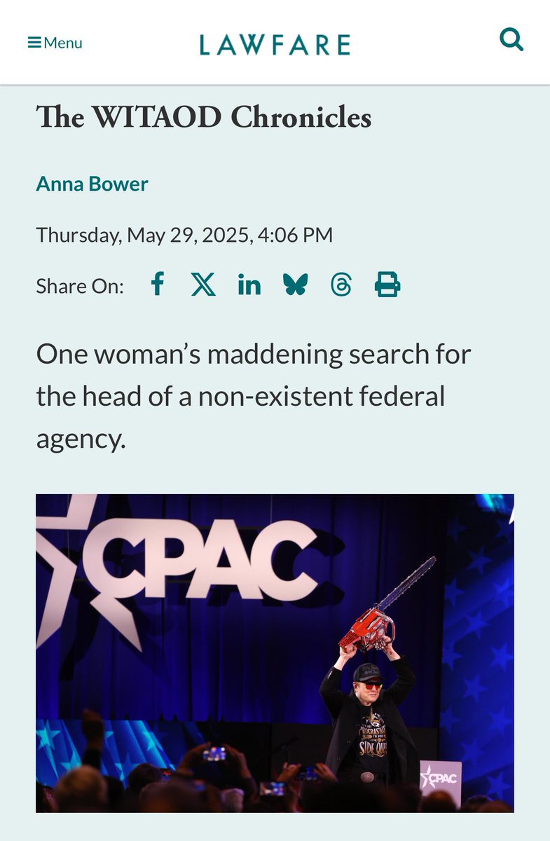 Some women want love.

Some seek power and money. 

Some seek attention and fame.

Me? 

I just want to know who the administrator of DOGE really is.

My manifesto, my magnum opus—“The WITAOD Chronicles”—is out now. ⬇️ 👇 

lawfaremedia.org/article/the-wi…