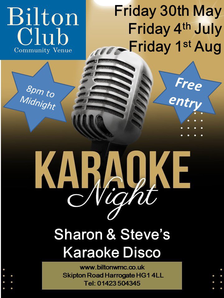 Tomorrow night’s entertainment - our monthly Karaoke &amp; Disco Night #Harrogate #Bilton