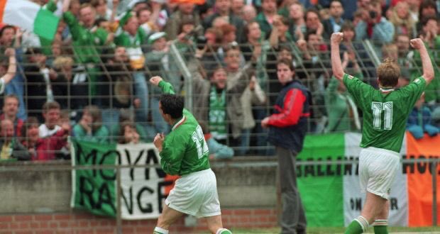 On this day back in 1994, Gary Kelly celebrates scoring for Ireland against Germany in Hanover, as we ran out 0-2 winners

Felt there was no stopping us then.