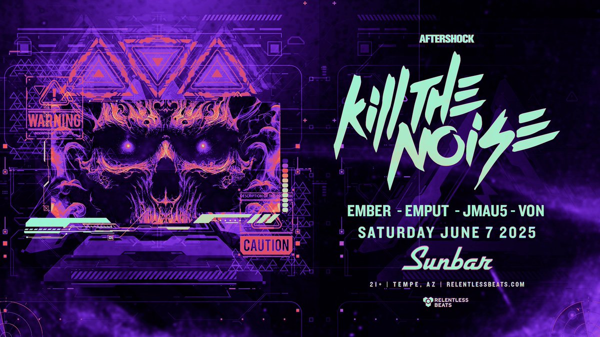 #SupportAnnounce: <a href="/killthenoise/">ᵏᵗⁿ</a> hits Sunbar June 7—and he’s bringing backup 🔊⚡️

Ember, Emput, JMAU5, and VON are setting the stage for a night packed with heavy drops and zero mercy.
Tempe’s about to get loud.
Tickets → tixr.com/e/143542
#KillTheNoise #Sunbar
