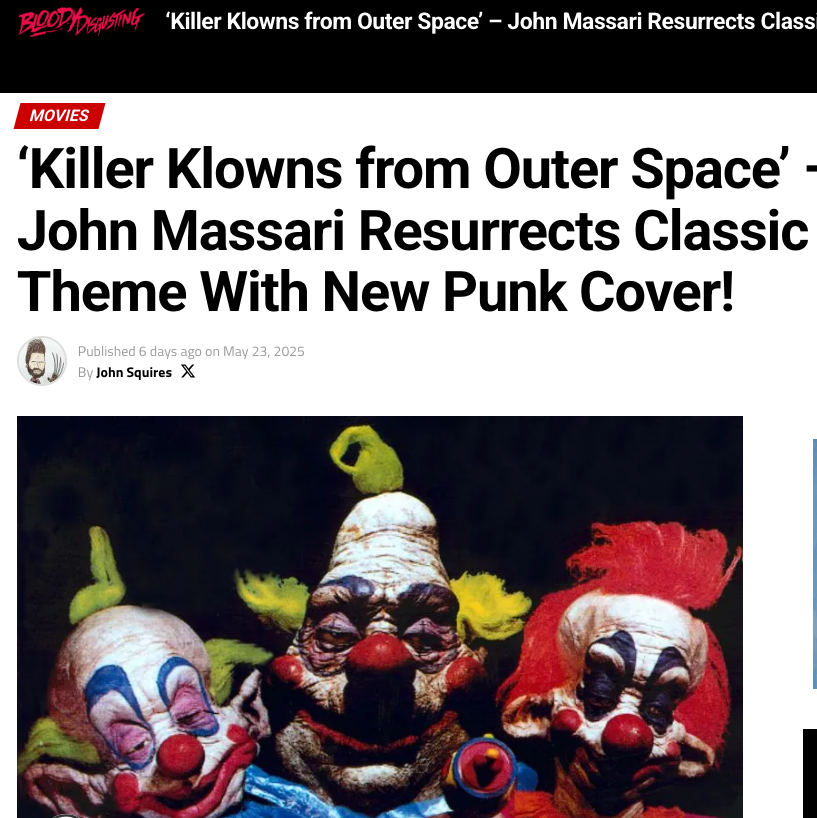 John Massari Composer (@johnmassari) on Twitter photo Much gratitude to the awesome <a href="/FreddyInSpace/">John Squires 🎃</a> , aka John Squires, for writing up an excellent article among many over the years at <a href="/BDisgusting/">Bloody Disgusting</a>
A true champion of the Killer Klown legacy! John, you always "knock my block off!" Much gratitude to the awesome <a href="/FreddyInSpace/">John Squires 🎃</a> , aka John Squires, for writing up an excellent article among many over the years at <a href="/BDisgusting/">Bloody Disgusting</a>
A true champion of the Killer Klown legacy! John, you always "knock my block off!"