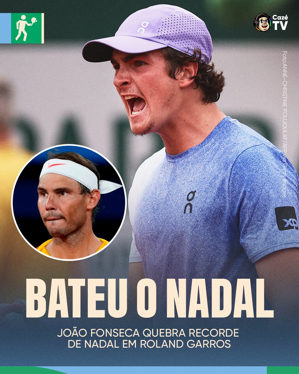 FENÔMENO! 🎾🔥

João Fonseca superou Rafael Nadal e se tornou o atleta mais jovem neste século a chegar na terceira rodada em Roland Garros. 🇧🇷 Nesta quinta-feira (29), o brasileiro derrotou o francês Pierre-Hugues Herbert e superou uma marca que pertencia a Rafael Nadal, um dos