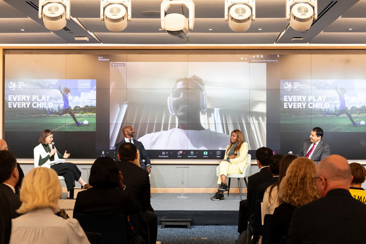 The <a href="/UNICEF/">UNICEF</a> Executive Director <a href="/unicefchief/">Catherine Russell</a> &amp; the President of the Executive Board, Amb. Hikmat <a href="/TajikistanPRUN/">Jonibek Hikmat</a> led the event, ‘Every Play for Every Child’. A panel discussion to mark #WorldFootballDay, held at UNICEF HQ in New York on 22 May 2025.
