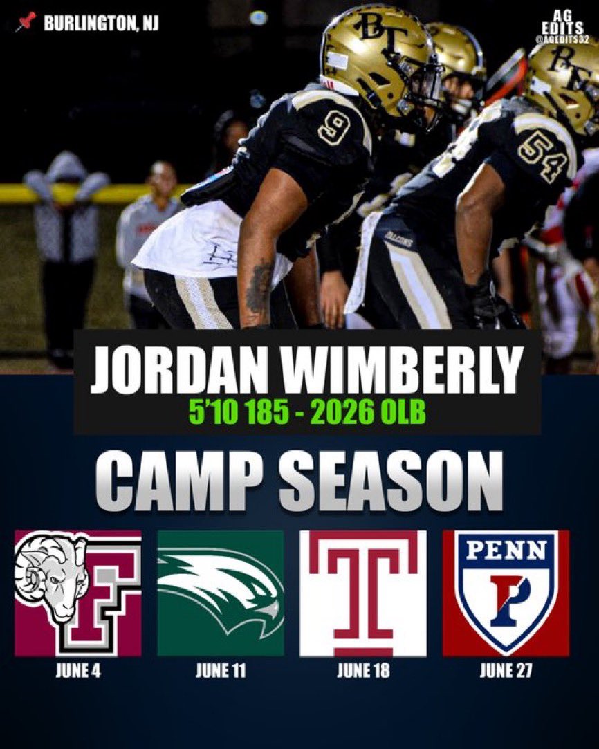 Jordan Wimberly (@jwim_) on Twitter photo I appreciate all the coaches who have shown interest in me over the past few weeks. With that being said, my camp schedule is set! I’m exited to show off what I’ve got. Coaches, get in with me 💯
<a href="/CoachEvBT/">Coach Stephen Everette</a> I appreciate all the coaches who have shown interest in me over the past few weeks. With that being said, my camp schedule is set! I’m exited to show off what I’ve got. Coaches, get in with me 💯
<a href="/CoachEvBT/">Coach Stephen Everette</a>